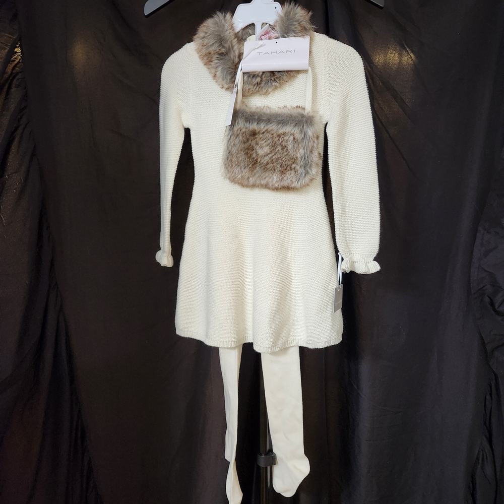 Tahari Faux Fur Dress Set With Purse